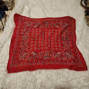 Vintage Red Bandana 1950s White Elephant Trunk Up 100% Fast Color Cotton Scarf f